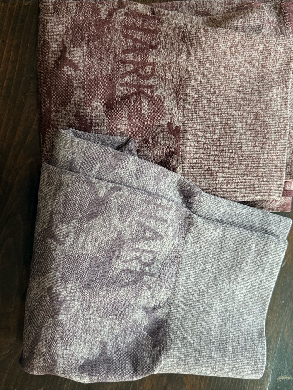 Gymshark Heathered Mauve Camo Leggings both pairs